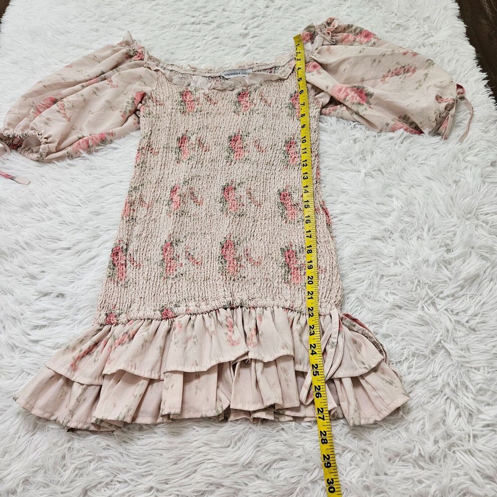 Strangers & Lovers Women's Smocked Bodice Puff Sleeve Drop Waist Mini Dress Sz M - Picture 7 of 10